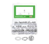 sourcing map 150Pcs 3/8"-16 Nylon Insert Hex Lock Nut Kit, 304 Stainless Steel Self Tight Lock Nuts with 0.812inch Flat Washers and 3/8inch Spring Washers, Silver&White