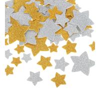 sourcing map 150Pcs Glitter Foam Stickers 3 Size Self-Adhesive Sparkly Star Shapes Glitter Stickers for Arts Craft Supplies, DIY and Decor, Gold and Silver
