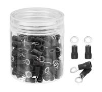 sourcing map 150Pcs Insulated Ring Terminal RVS1.25-4 Battery Lugs 22-16AWG Electrical Crimp Terminals Eyelet Wire Connectors for Industrial, Electrical Wiring, Black