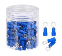 sourcing map 150Pcs Insulated Ring Terminal RVS1.25-4 Battery Lugs 22-16AWG Electrical Crimp Terminals Eyelet Wire Connectors for Industrial, Electrical Wiring, Blue