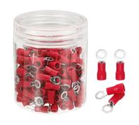 sourcing map 150Pcs Insulated Ring Terminal RVS1.25-4 Battery Lugs 22-16AWG Electrical Crimp Terminals Eyelet Wire Connectors for Industrial, Electrical Wiring, Red