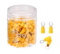 sourcing map 150Pcs Insulated Ring Terminal RVS2-4 Battery Lugs 16-14AWG Electrical Crimp Terminals Eyelet Wire Connectors for Industrial, Electrical Wiring, Yellow