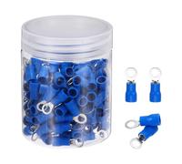 sourcing map 150Pcs Insulated Ring Terminal RVS2-4 Battery Lugs 16-14AWG Electrical Crimp Terminals Eyelet Wire Connectors for Industrial, Electrical Wiring, Blue