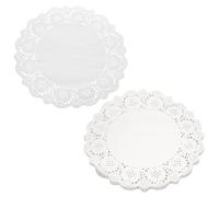 sourcing map 150pcs Lace Paper Doilies 13.5 Inch White Round Disposable Decorative Paper Placemats Hollow Flower Absorbing Papers for Cakes Desserts Food Decoration Wedding Birthday