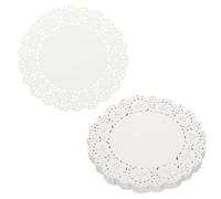 sourcing map 150pcs Lace Paper Doilies 5.5 Inch White Round Disposable Decorative Paper Placemats Hollow Flower Absorbing Papers for Cakes Desserts Food Decoration Wedding Birthday