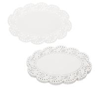 sourcing map 150pcs Lace Paper Doilies 9 x 6.5 Inch White Oval Disposable Decorative Paper Placemats Hollow Flower Absorbing Papers for Cakes Desserts Food Decoration Wedding Birthday