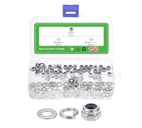 sourcing map 150Pcs M4x0.7mm Nylon Insert Hex Lock Nut Kit, 304 Stainless Steel Self Tight Lock Nuts with M4x9x0.8mm Flat Washers and M4.25 Spring Washers, Silver&Blue