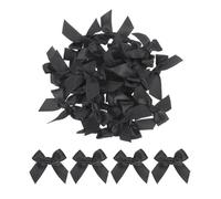 sourcing map 150Pcs Mini Ribbon Bow 1.5" Mini Fabric Satin Ribbon Flower Bows for Craft DIY Sewing Wedding Birthday Party Black