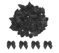 sourcing map 150Pcs Mini Ribbon Bow 1" Mini Fabric Satin Ribbon Flower Bows for Craft DIY Sewing Wedding Birthday Party Black