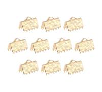 sourcing map 150Pcs Ribbon End Crimp Clamps, 10mm Stripe Texture Pinch Cord End Clasps for Ribbon Lace Bookmark Ends Keychain DIY Bracelet Making, Gold