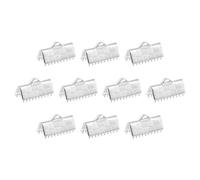 sourcing map 150Pcs Ribbon End Crimp Clamps, 13mm Stripe Texture Pinch Cord End Clasps for Ribbon Lace Bookmark Ends Keychain DIY Bracelet Making, White Silver