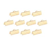 sourcing map 150Pcs Ribbon End Crimp Clamps, 16mm Stripe Texture Pinch Cord End Clasps for Ribbon Lace Bookmark Ends Keychain DIY Bracelet Making, Gold