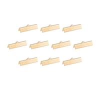 sourcing map 150Pcs Ribbon End Crimp Clamps, 25mm Stripe Texture Pinch Cord End Clasps for Ribbon Lace Bookmark Ends Keychain DIY Bracelet Making, Gold