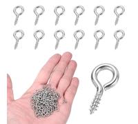 sourcing map 150Pcs Screw Hooks Eyes, M1.4x12mm 304 Stainless Steel Small Eye Bolts Screw, Self Tapping Eye Bolts Closed-End for DIY Handwork Wooden Clay Pendants Cork Bottles, Silver Tone