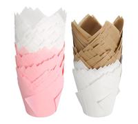 sourcing map 150Pcs Tulip Baking Cups Cupcake Muffins Liners Paper Greaseproof Wrappers for Wedding Birthday Party Festivals Christmas(3.1" x 2", Pink/White/Brown)
