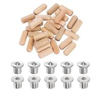 sourcing map 150Pcs Wood Dowel Pins, 8 x 20 mm Wooden Dowel Rods Straight Grooved Pins with 10Pcs Solid Hollow Dowels Tenon Center Transfer Plugs for Furniture Woodworking DIY Project