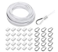 sourcing map 151FT Stainless Steel Cable Railing Kit, 1/8" Vinyl Coated 7x7 Strand Wire Rope with Loop Sleeves and Thimbles for Outdoor Deck Fence Wire & String Light,Picture Hanging,White