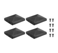 sourcing map 154 x 154mm Pyramid Post Cap, 4Pcs Galvanized Steel Fence Post Cover with Screws for Wood/Metal Fence Posts, Mailbox Pyramid Cover, Outdoor, Garden, Decks, Black