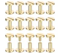 sourcing map 15Pack Brass Chicago Screws, 4x9x10mm Flower Texture Flat Head Screw Back Binding Post Nail Stud Rivets Fastener for DIY Leather Craft Belt Strap, Gold