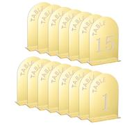 sourcing map 15pcs 4.8 x 7 Inch Gold Arch Acrylic Sign with Stand, Acrylic Arch Table Number Holders for Wedding Table Centerpiece Decoration（Number 1-15）
