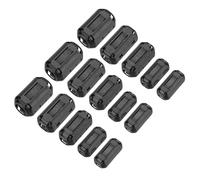 sourcing map 15Pcs 5 Sizes Clip-on Ferrite Ring Core, Ferrite Beads EMI RFI Noise Cable Clip for 3.5mm/5mm/7mm/9mm/13mm Diameter Cable, Black