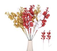 sourcing map 15Pcs Christmas Glitter Berries Stems, 9 Inch Artificial Berry Picks for Christmas Tree Ornaments Holiday Wedding DIY Wreath Crafts Decoration(Red,Gold,Pure White)