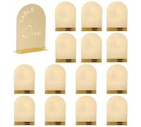 sourcing map 15pcs Gold Mirrored Arch Acrylic Sign with Stand, 5 x 7 Inch Acrylic Arch Table Number Holders for Wedding Table Centerpiece Decoration (Number 1-15)