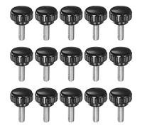 sourcing map 15pcs Knurled Knobs M6 x 15mm Male Thread 20mm Head Grip Plastic Metric Clamping Knobs Handles Thumb Screws with Threaded Stud, Black