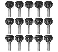sourcing map 15pcs Knurled Knobs M6 x 25mm Male Thread 20mm Head Grip Plastic Metric Clamping Knobs Handles Thumb Screws with Threaded Stud, Black