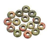 sourcing map 15pcs Large Hole Stone Beads 5x10mm Flat Round Natural Stone Loose Beads with 4mm Hole for Bracelet Necklace DIY Crafts Hair Accessory Making Green