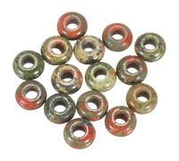 sourcing map 15pcs Large Hole Stone Beads 8x14mm Flat Round Natural Stone Loose Beads with 6mm Large Hole for Bracelet Necklace DIY Crafts Accessory Making, Flower Green