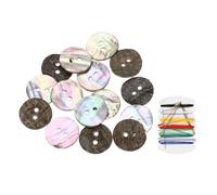 sourcing map 15Pcs Natural Shell Button, 2 Hole 18mm Mother of Pearl Buttons with Sewing Thread Kit for Shirt Coats Suits Jacket Jeans Skirts DIY Sewing Crafts, Colorful