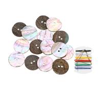 sourcing map 15Pcs Natural Shell Button, 2 Hole 23mm Mother of Pearl Buttons with Sewing Thread Kit for Shirt Coats Suits Jacket Jeans Skirts DIY Sewing Crafts, Colorful