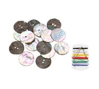 sourcing map 15Pcs Natural Shell Button, 2 Hole 25mm Mother of Pearl Buttons with Sewing Thread Kit for Shirt Coats Suits Jacket Jeans Skirts DIY Sewing Crafts, Colorful
