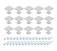 sourcing map 15Pcs Square Cabinet Knobs, 1.1 Inch Square Kitchen Cabinet Knob Zinc Alloy Drawer Knob Handle Pulls for Kitchen Cabinets Bedroom Dresser Wardrobe, Silver