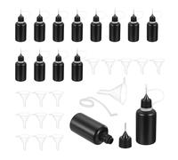 sourcing map 15Pcs Squeeze Bottle, 30ml/1oz Glue Tip Applicator Bottles Plastic Liquid Glue Bottle for Paper Crafts, Painting, Oil, Ink(Black, with 15 Funnel)