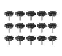sourcing map 15pcs Star Knobs M5 x 20mm 304 Stainless Steel Threaded Stud 32mm Plastic 6-Star Head Hand Tightening Thumb Screw Clamping Jig Knob Handle, Black