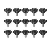 sourcing map 15pcs Star Knobs M6 x 10mm 304 Stainless Steel Threaded Stud 25mm Plastic 6-Star Head Hand Tightening Thumb Screw Clamping Jig Knob Handle, Black
