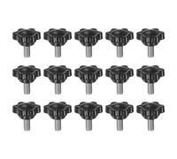 sourcing map 15pcs Star Knobs M6 x 12mm 304 Stainless Steel Threaded Stud 25mm Plastic 6-Star Head Hand Tightening Thumb Screw Clamping Jig Knob Handle, Black