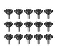 sourcing map 15pcs Star Knobs M6 x 14mm 304 Stainless Steel Threaded Stud 25mm Plastic 6-Star Head Hand Tightening Thumb Screw Clamping Jig Knob Handle, Black