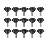 sourcing map 15pcs Star Knobs M6 x 16mm 304 Stainless Steel Threaded Stud 25mm Plastic 6-Star Head Hand Tightening Thumb Screw Clamping Jig Knob Handle, Black