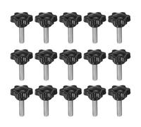 sourcing map 15pcs Star Knobs M6 x 20mm 304 Stainless Steel Threaded Stud 25mm Plastic 6-Star Head Hand Tightening Thumb Screw Clamping Jig Knob Handle, Black