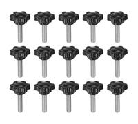 sourcing map 15pcs Star Knobs M6 x 25mm 304 Stainless Steel Threaded Stud 25mm Plastic 6-Star Head Hand Tightening Thumb Screw Clamping Jig Knob Handle, Black
