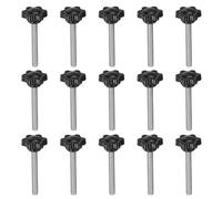 sourcing map 15pcs Star Knobs M6 x 50mm 304 Stainless Steel Threaded Stud 25mm Plastic 6-Star Head Hand Tightening Thumb Screw Clamping Jig Knob Handle, Black