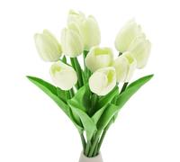 sourcing map 15pcs Tulips Artificial Flowers, Artificial Flowers Fake Tulip Stems Real Touch for Wedding Bouquet Centerpiece Table Party Decoration (Cream White)