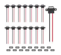 sourcing map 15Pcs Type-C Female Chassis Waterproof Connector, 2-Pin Pigtail Bare Wire Panel Mount Socket with Rubber Ring for DIY USB-C Charging Port Installation, Horizontal Terminal