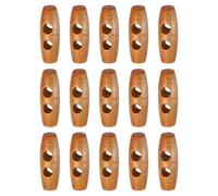sourcing map 15pcs Wooden Toggle Buttons 30mm / 1.2" Double Hole Wood Olive Horn Sewing Buttons for Coat Sweaters Clothing DIY Craft, Medium Brown