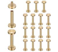sourcing map 15set Chicago Screw M2.5x30mm 10mm Dia Flat Head Nail Rivet Gold | Flat Head, Brass Stud Screw, Bolts Rivets Binding Post Screw, for DIY Leather Belt, Bag, Craft, Bookbinding