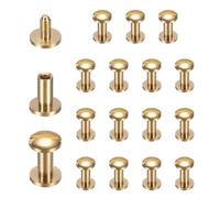 sourcing map 15set Chicago Screw M2.5x8mm 8mm Dia Flat Head Nail Rivet Gold | Domed Top, Brass Stud Screw, Bolts Rivets Binding Post Screw, for DIY Leather Belt, Bag, Craft, Bookbinding