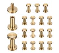 sourcing map 15set Chicago Screw M2.5x8mm 8mm Dia Flat Head Nail Rivet Gold | Flat Head, Brass Stud Screw, Bolts Rivets Binding Post Screw, for DIY Leather Belt, Bag, Craft, Bookbinding
